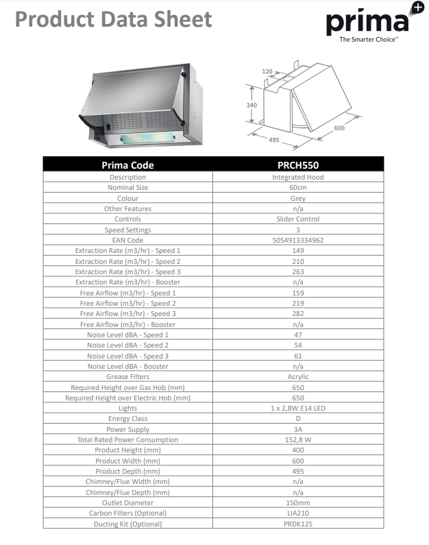 Prima GREY INTEGRATED HOOD PRCH550