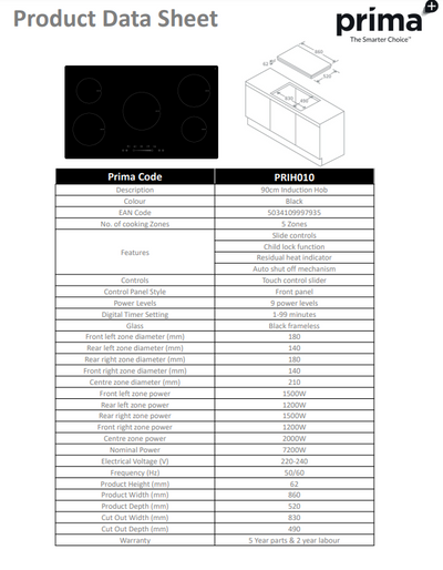 PRIMA+ 60CM INDUCTION HOB PRIH210