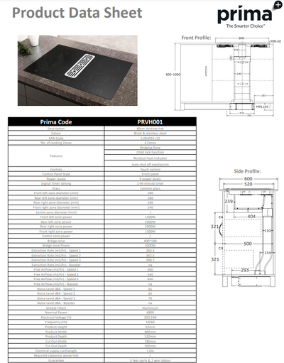 PRIMA+ 80CM VENTING INDUCTION HOB PRVH001