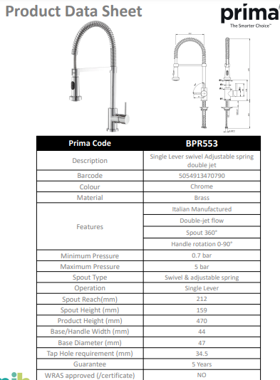 Prima+ Mosa Professional Single Lever Mixer Tap - Chrome BPR553