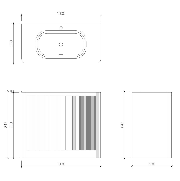 Jack 1000mm Ribbed Floorstanding Vanity Unit with Doors in Charcoal with Black Basin N23