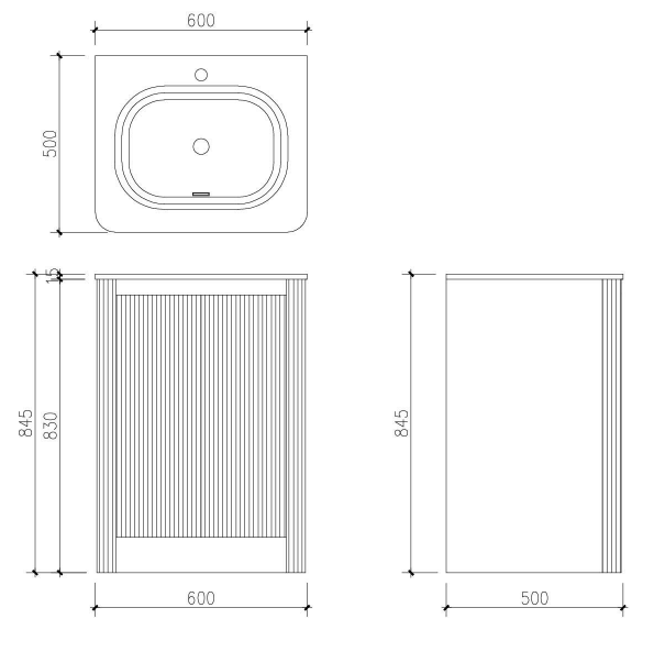 Jack 600mm Ribbed Floorstanding Vanity Unit with Doors in Blue with Matt White Basin N23