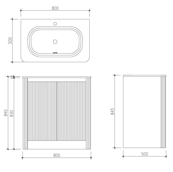 Jack 800mm Ribbed Floorstanding Vanity Unit with Doors in White with Matt White Basin N23