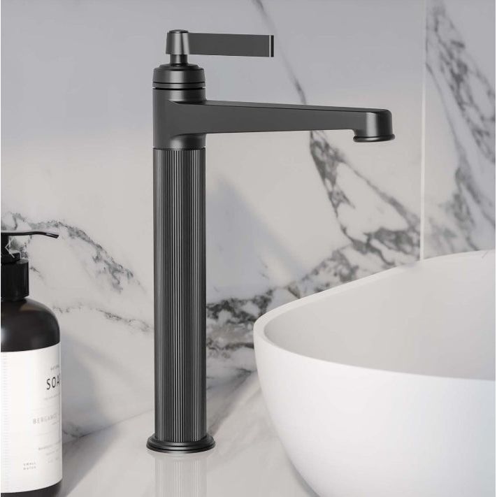 Abbey Brushed Gunmetal Tall Ribbed Basin Tap N23