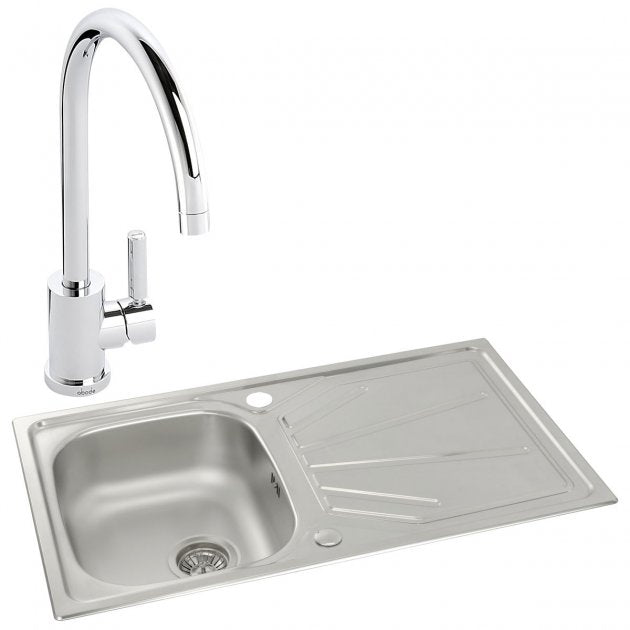 Abode Trydent 1.0 Bowl Inset Kitchen Sink with Atlas Sink Tap 860mm L x 500mm W - Stainless Steel