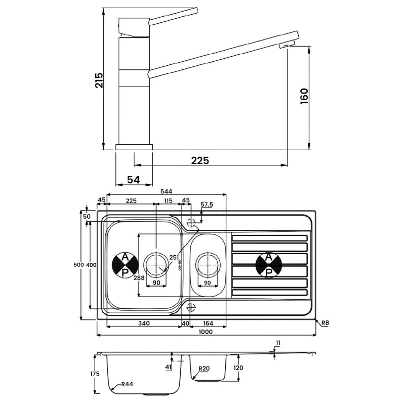 Abode Connekt 1.5 Bowl Inset Kitchen Sink with Specto Sink Tap 1000mm L x 500mm W - Stainless Steel