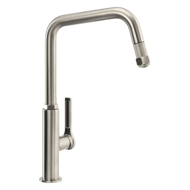 Abode Hex Single Lever Pull Out Kitchen Sink Mixer Tap - Brushed Nickel