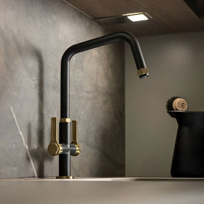 Abode Hex Monobloc Kitchen Sink Mixer Tap - Antique Brass/Matt Black