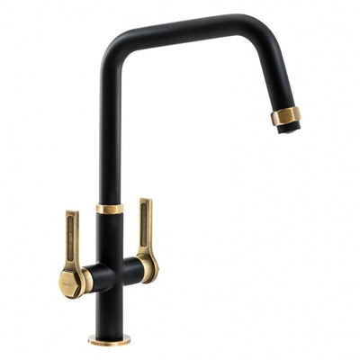 Abode Hex Monobloc Kitchen Sink Mixer Tap - Antique Brass/Matt Black