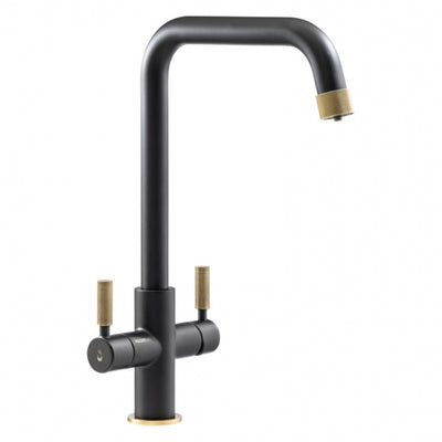 Abode Industria 3 IN 1 Monobloc Kitchen Sink Mixer Tap - Matt Black/Antique Brass