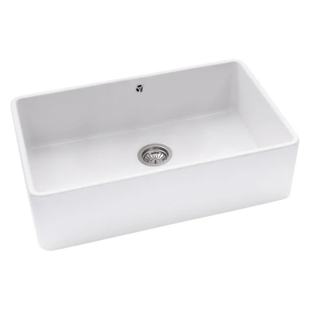 Abode Provincial Large 1.0 Bowl Ceramic Undermount Kitchen Sink 795mm L x 460mm W - White