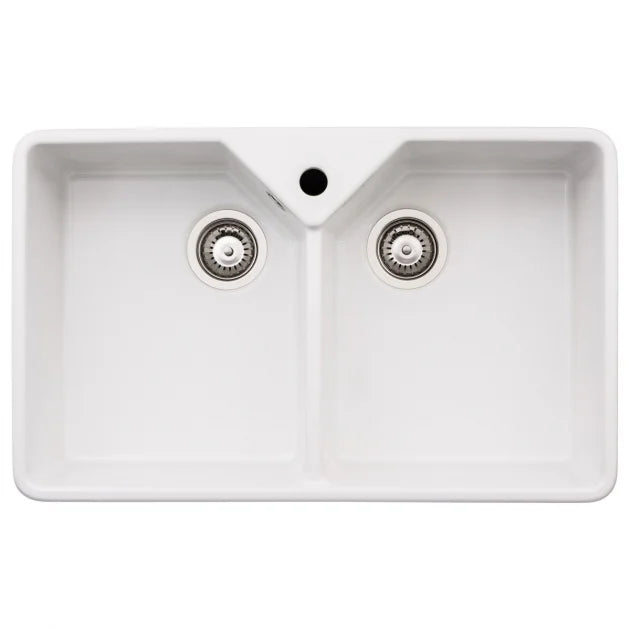 Abode Provincial Large 2.0 Bowl Ceramic Undermount Kitchen Sink 795mm L x 490mm W - White