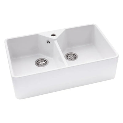 Abode Provincial Large 2.0 Bowl Ceramic Undermount Kitchen Sink 795mm L x 490mm W - White