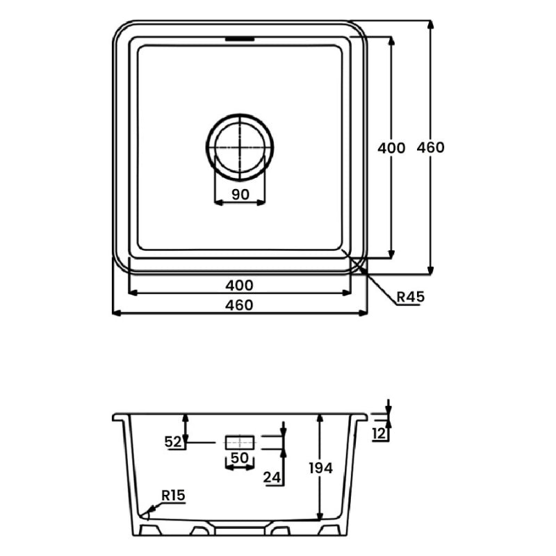 Abode Sandon 1.0 Bowl Ceramic Kitchen Sink 460mm L x 460mm W - White