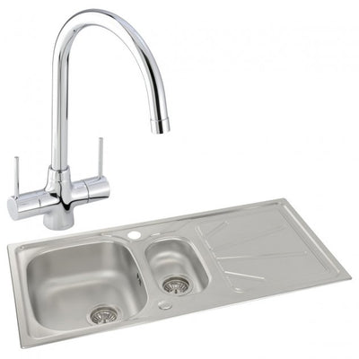 Abode Trydent 1.5 Bowl Inset Kitchen Sink with Nexa Sink Tap 1000mm L x 500mm W - Stainless Steel