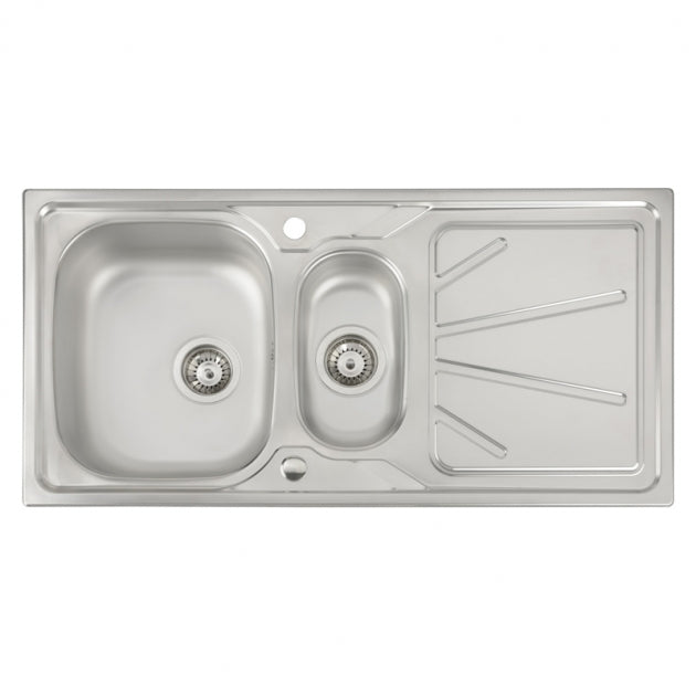 Abode Trydent 1.5 Bowl Inset Kitchen Sink with Astral Sink Tap 1000mm L x 500mm W - Stainless Steel