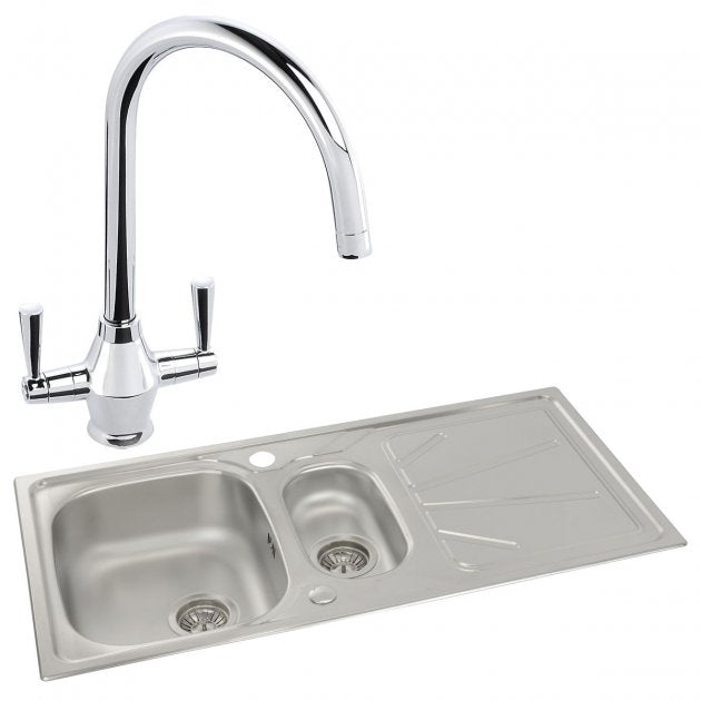 Abode Trydent 1.5 Bowl Inset Kitchen Sink with Astral Sink Tap 1000mm L x 500mm W - Stainless Steel