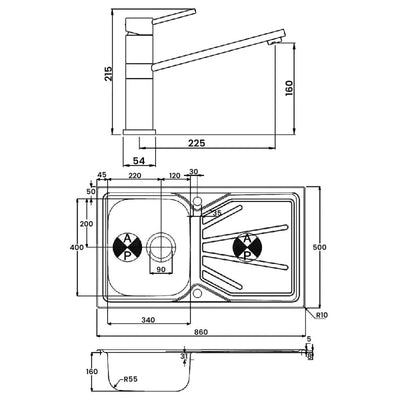 Abode Trydent 1.0 Bowl Inset Kitchen Sink with Specto Sink Tap 860mm L x 500mm W - Stainless Steel