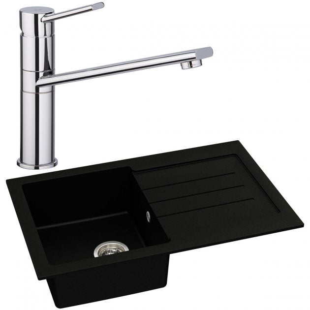 Abode Xcite 1.0 Bowl Granite Kitchen Sink with Specto Sink Tap 780mm L x 500mm W - Black Metallic