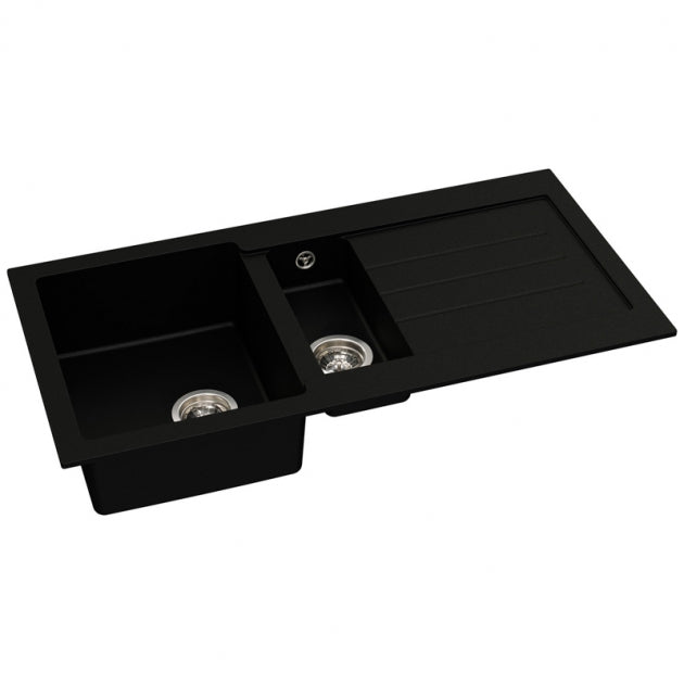 Abode Xcite 1.5 Bowl Granite Kitchen Sink with Nexa Sink Tap 1000mm L x 500mm W - Black Metallic