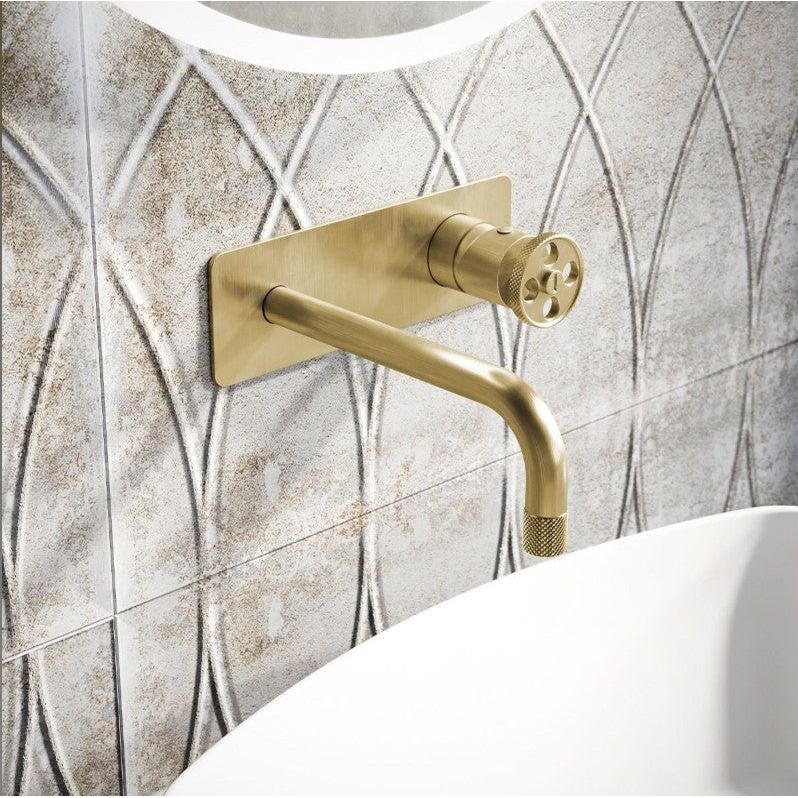 Alpha Brushed Gold Wall Mounted Basin Mixer Tap