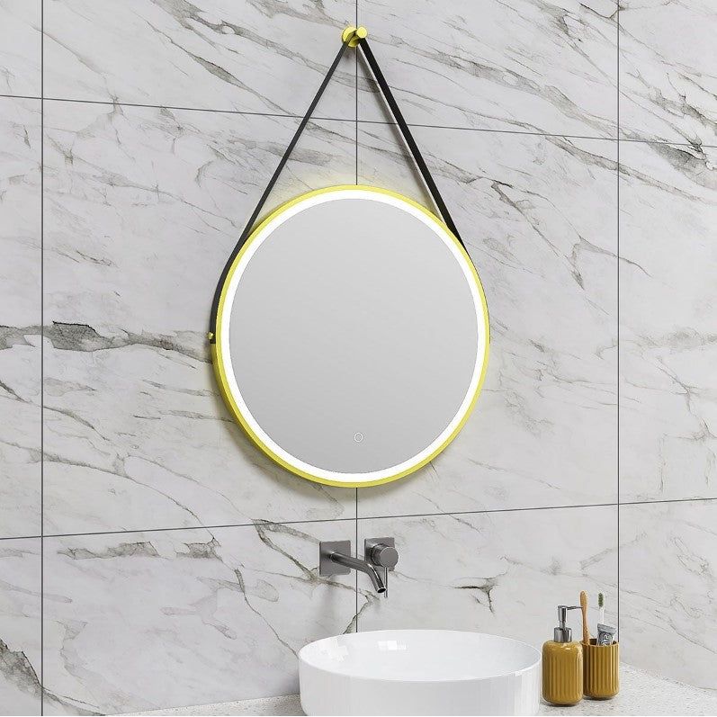 Beatrice Brushed Gold Round LED Mirror with Belt Strap 600mm - N23