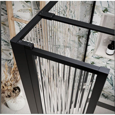 Hopper Black Fluted Glass Frame Shower Screen 880mm & 300mm Single Frame Return Panel N23