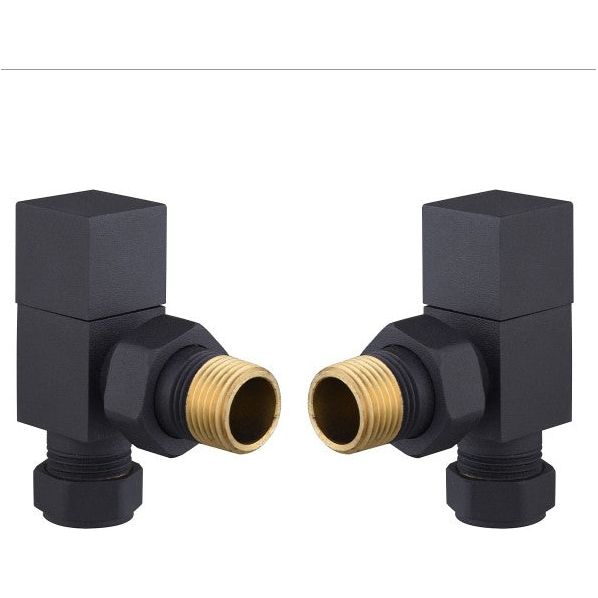 Square Black Angled Pair of Radiator Valves