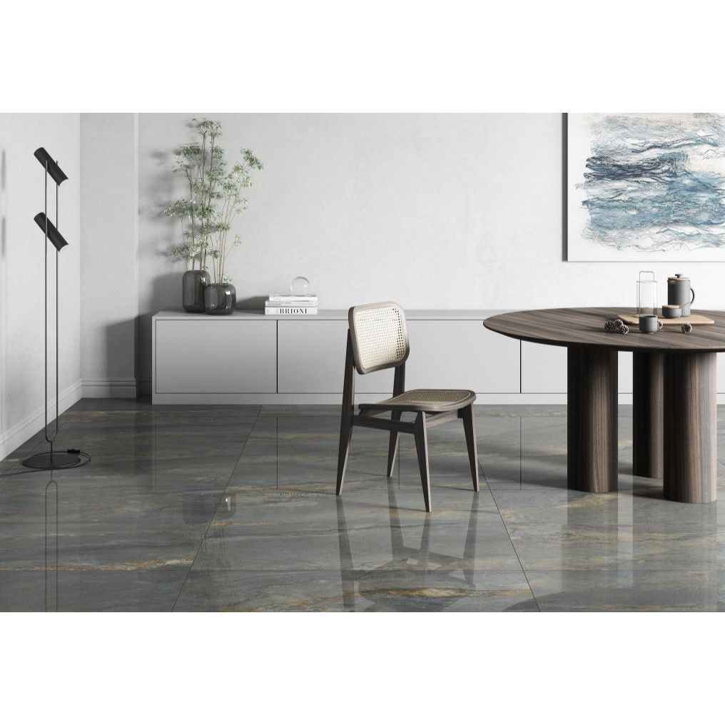 Catherine Dark Grey Marble Gloss Porcelain Tile - 600x1200mm- N23