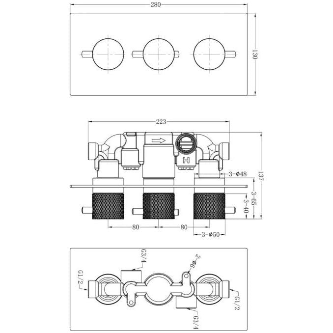 Chelsea Thermostatic Concealed Dual Outlet Shower Valve - Satin Bronze