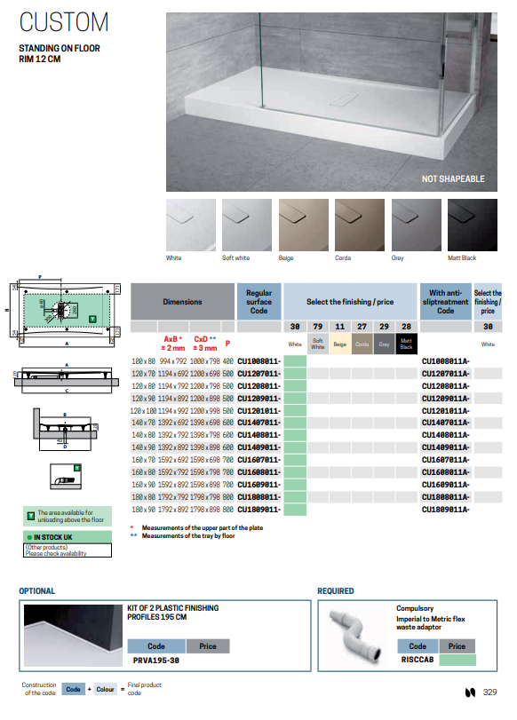 Novellini Custom Shower Tray 1000x800x120mm - Shiny White