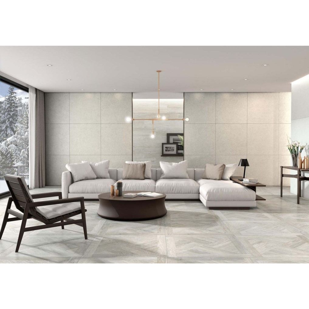 Elaina White Wood Effect Matt Porcelain Tile - 900x900mm- N23