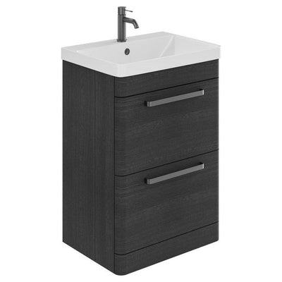 Elsa 500mm Floor Standing Vanity Unit & Basin in Textured Black with Gunmetal Handles