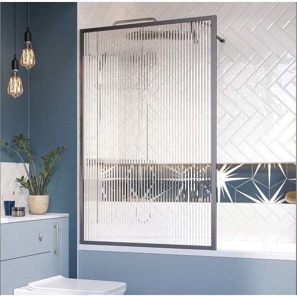 Hopper Gunmetal Frame Bath Screen - Fluted Glass