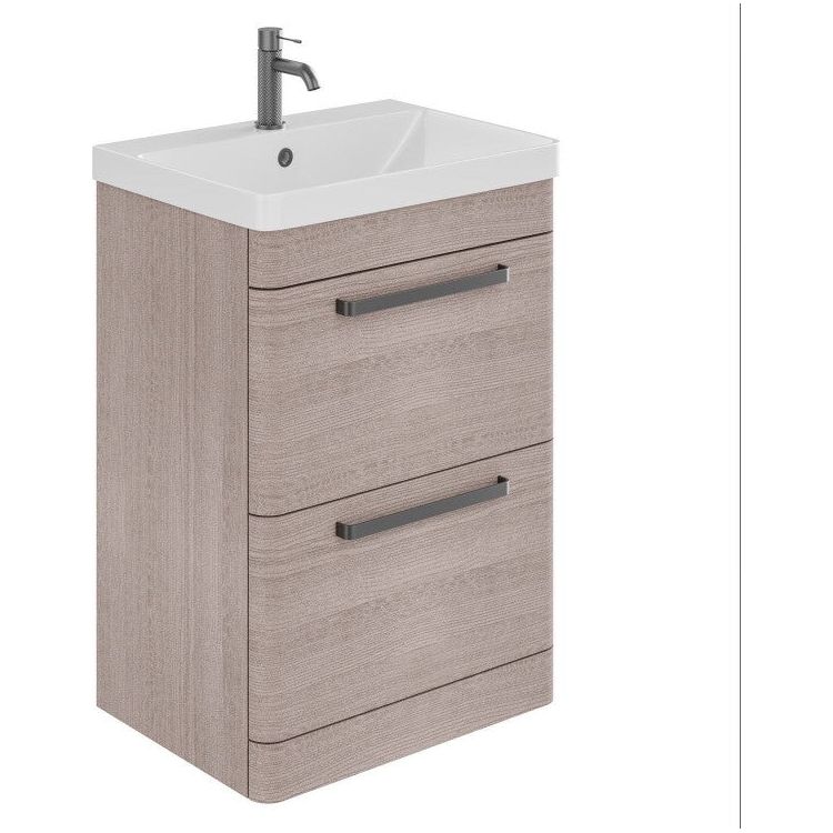 Elsa 500mm Floor Standing Vanity Unit & Basin in Stone Grey with Gunmetal Handles