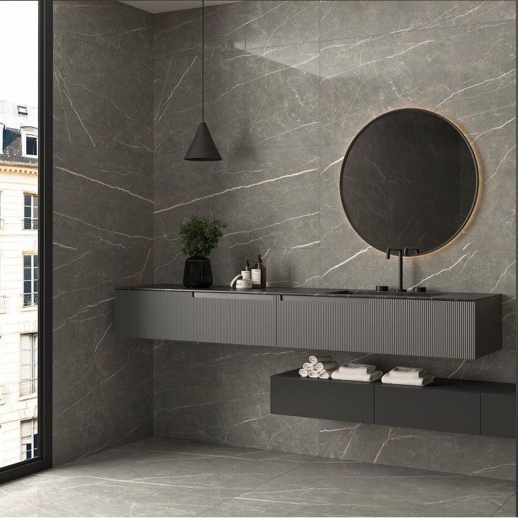 Edna Graphite Polished Porcelain Tile - 900x900mm N23