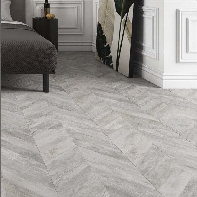 Hazel Chevron Ceniza Wood Effect Matt Porcelain Tile - 500x1000mm