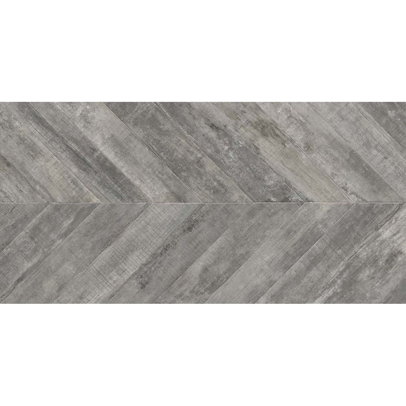 Hazel Chevron Gris Wood Effect Matt Porcelain Tile - 500x1000mm