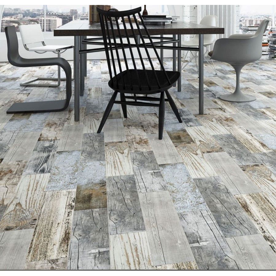 Harlen Blue Mixed Wood Effect Porcelain Tile - 150x600mm