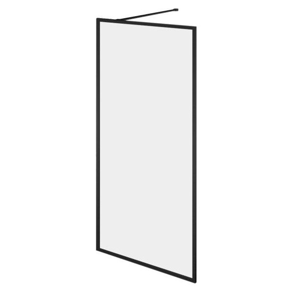 Hopper Black Clear Glass Shower Screen 1080mm & 300mm Single Frame Return Panel N23