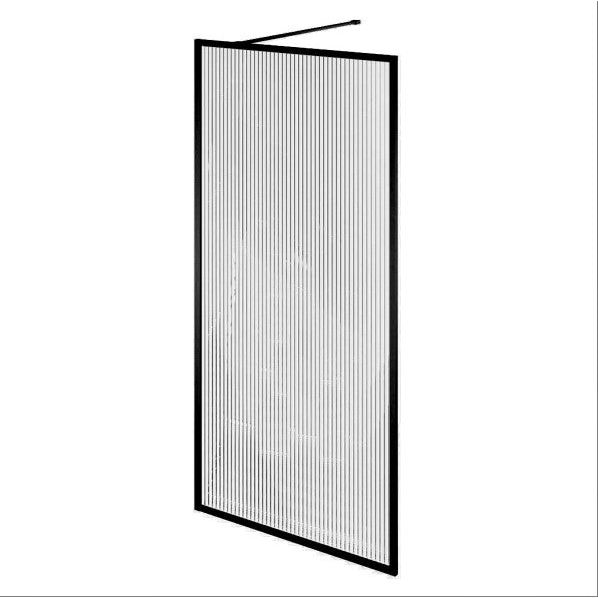 Hopper Black Frame Shower Screen - Fluted Glass 1080mm