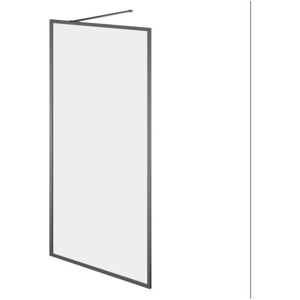 Hopper Gunmetal Clear Glass Shower Screen 680mm inc 300mm Single Frame Return Panel N23