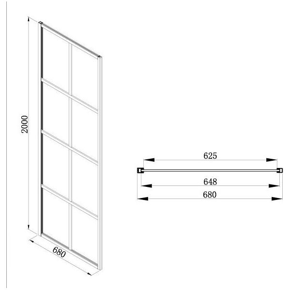 Hopper Black Grid Frame Crittall Shower Screen - 1080mm