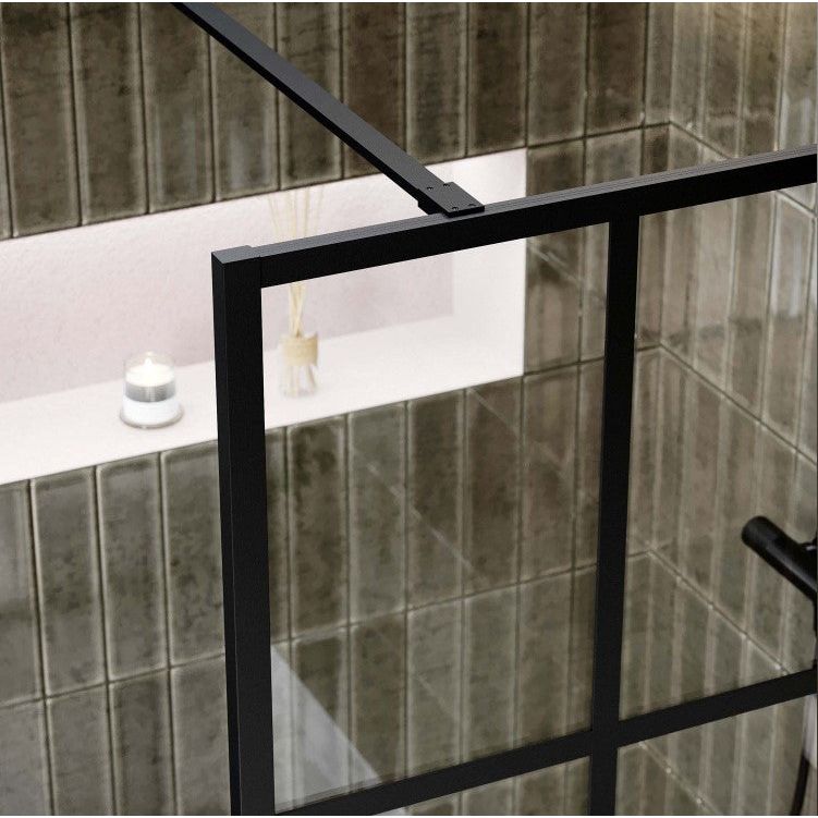 Hopper Black Grid Frame Crittall Shower Screen - 1080mm