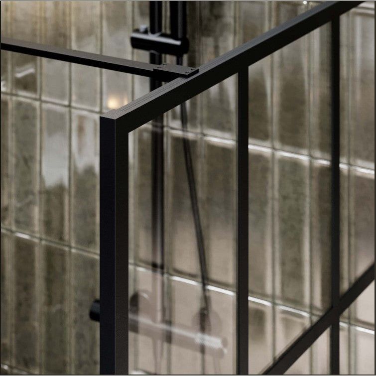 Hopper Black Grid Frame Crittall Shower Screen - 1080mm