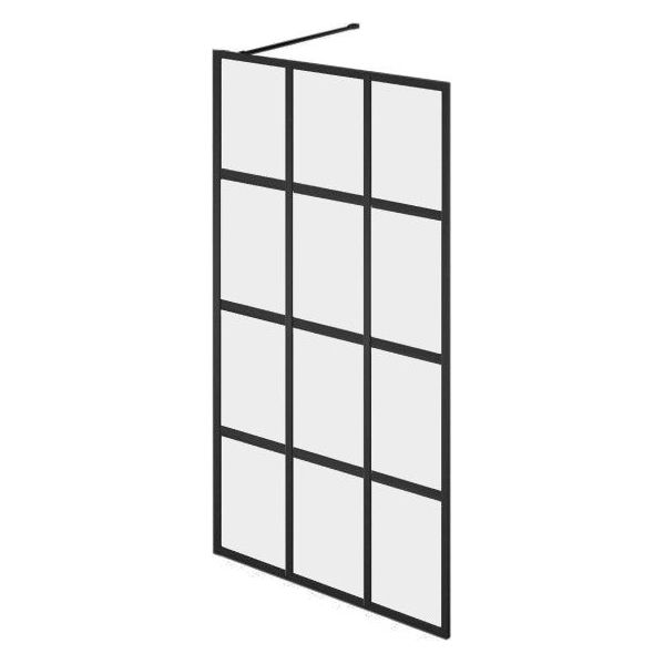 Hopper Black Grid Frame Crittall Shower Screen - 1080mm