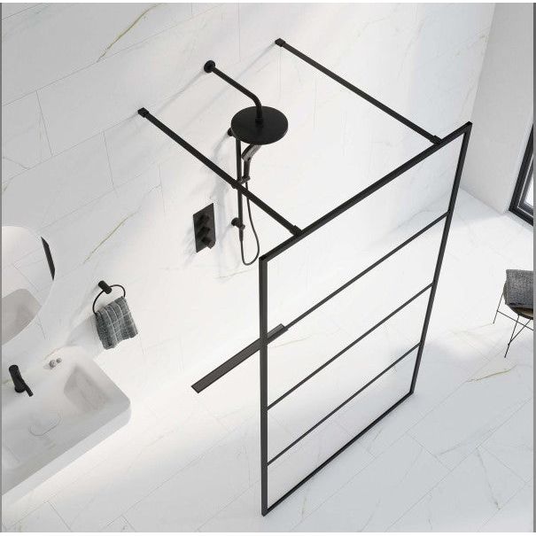 Hopper Black Horizontal Frame Crittall Shower Screen - 980mm