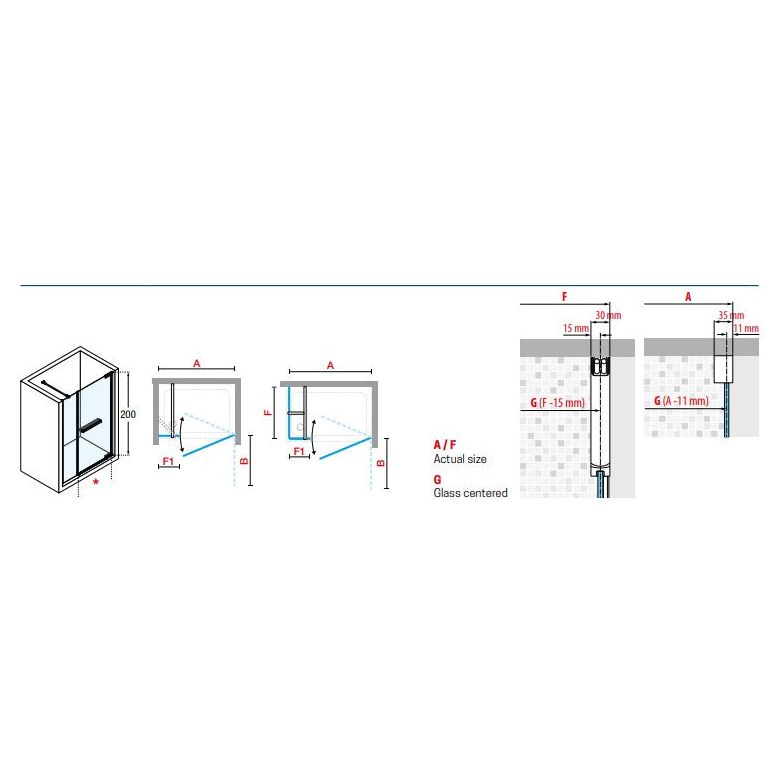 Novellini Side Fixed Panel in Matt Black For Shower Door N180 G+F Inline