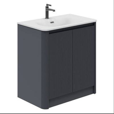 Jack 800mm Ribbed Floorstanding Vanity Unit with Doors in Charcoal with White Worktop N23