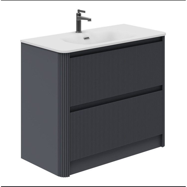 Jack 1000mm Ribbed Floorstanding Vanity Unit with Drawers in Charcoal with Matt White Basin N23